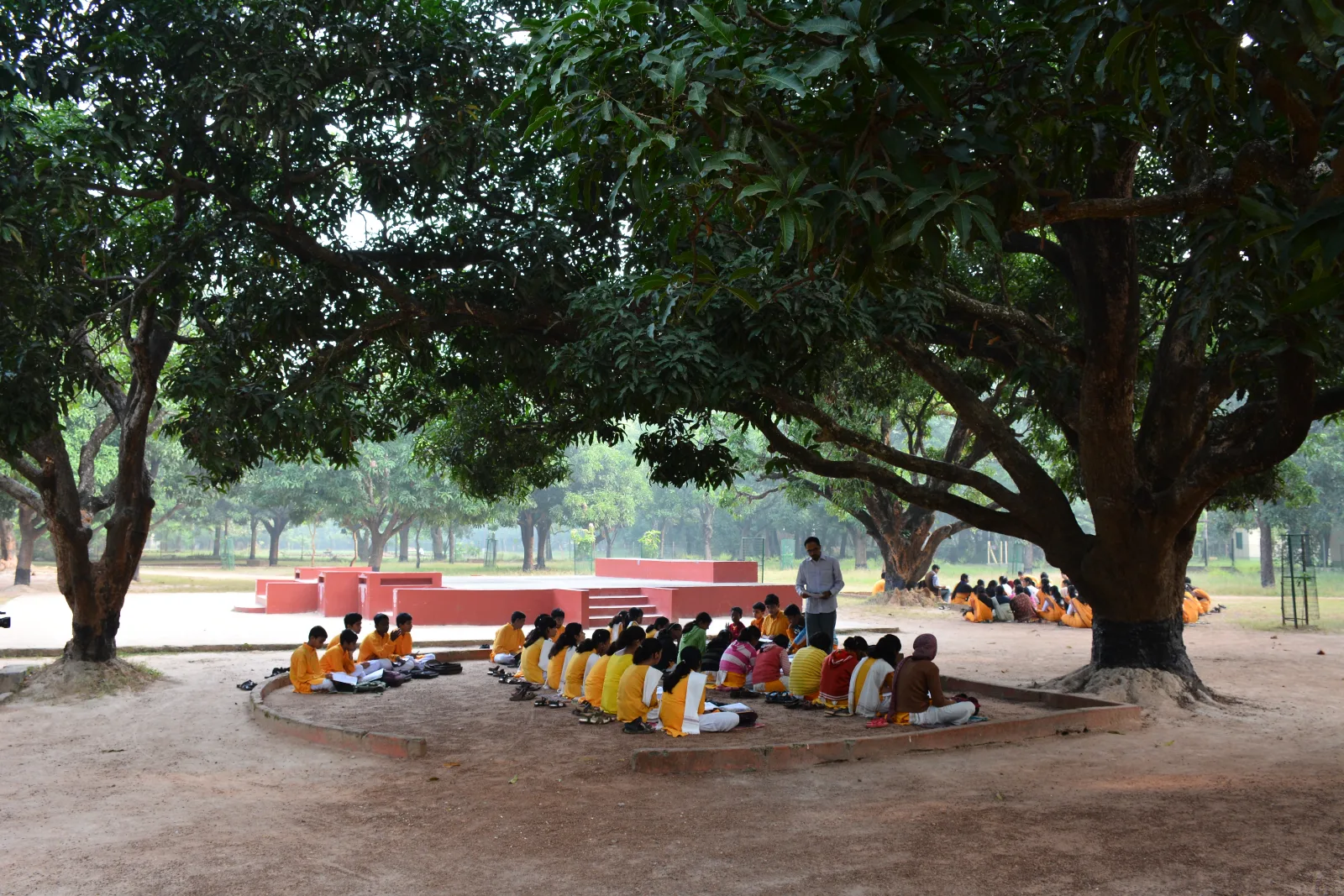 Students gathered outdoors at Santiniketan.